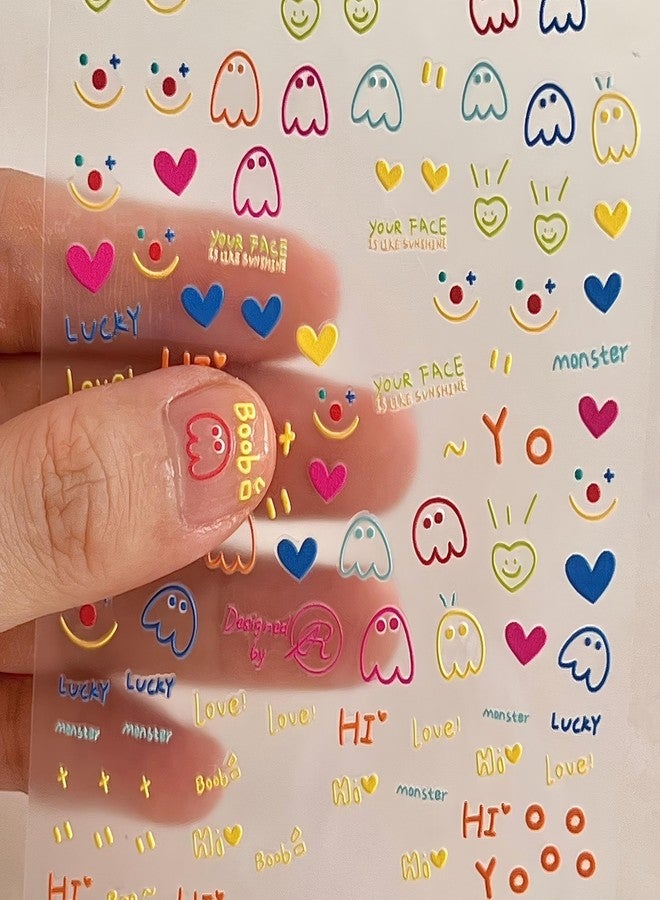 Dedyel Cute Face Nail Stickers 5D Embossed Simple Graffiti Self-Adhesive Stickers for Nail Art Decoration for Men Women Couples - Image 2